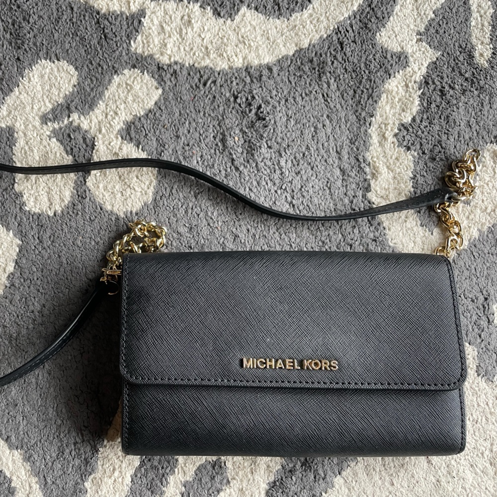 Michael Kors texture crossbody bag, black with gold accents